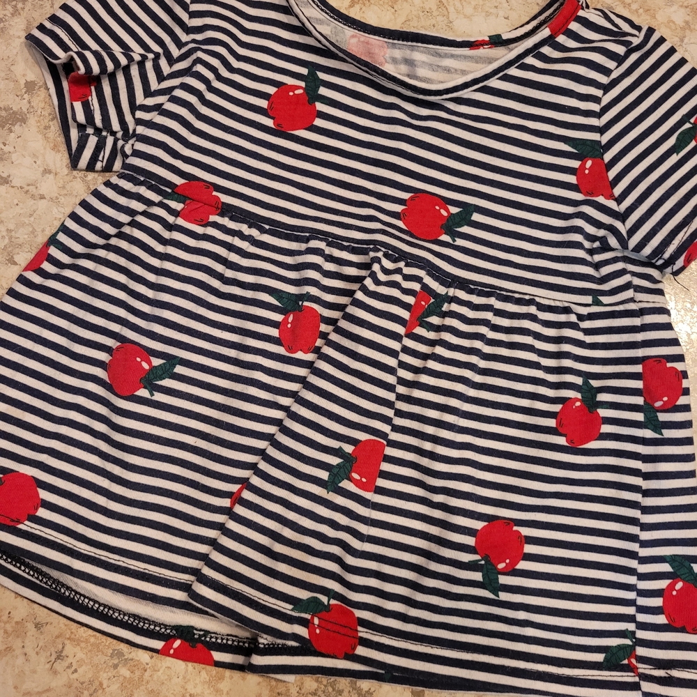 The Children's Place Navy & White Stripe Top with Red Apple Print